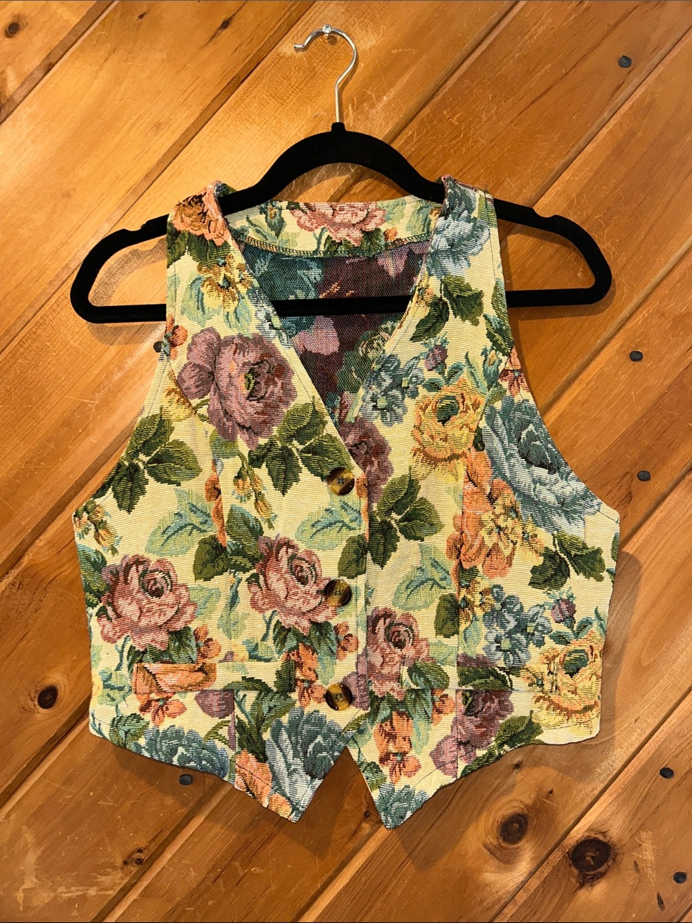 Vintage floral tapestry jacquard button up vest
